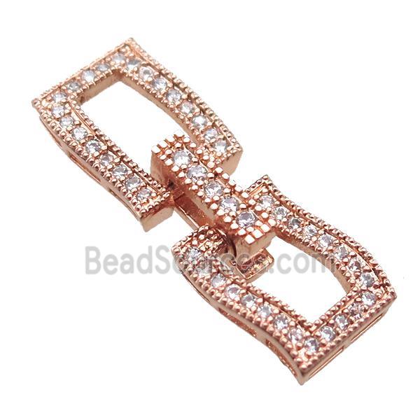 copper connector clasp paved zircon, oblong, rose gold