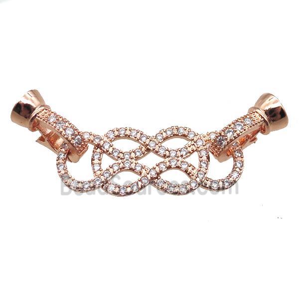 copper connector clasp paved zircon, knot, rose gold