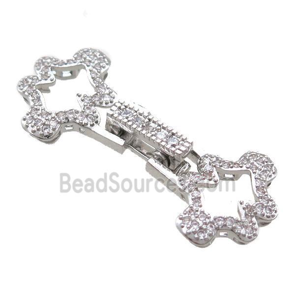 copper connector clasp paved zircon, platinum plated