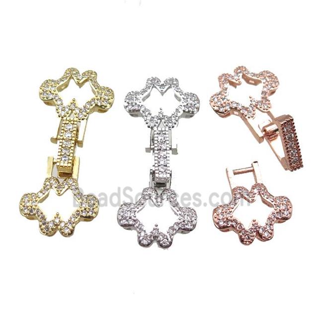 copper connector clasp paved zircon, mixed color