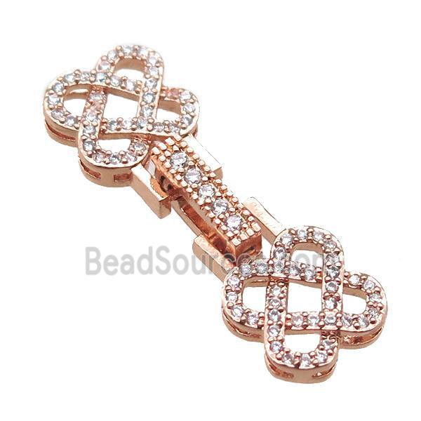 copper connector clasp paved zircon, knot, rose gold