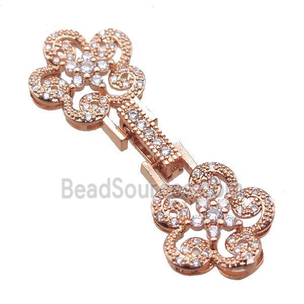 copper connector clasp paved zircon, flower, rose gold