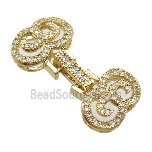 copper connector clasp paved zircon, gold plated