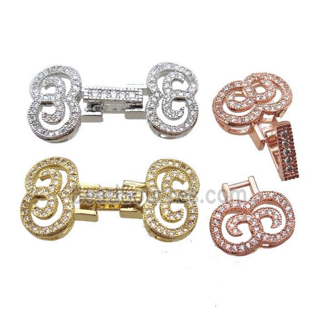 copper connector clasp paved zircon, mixed color