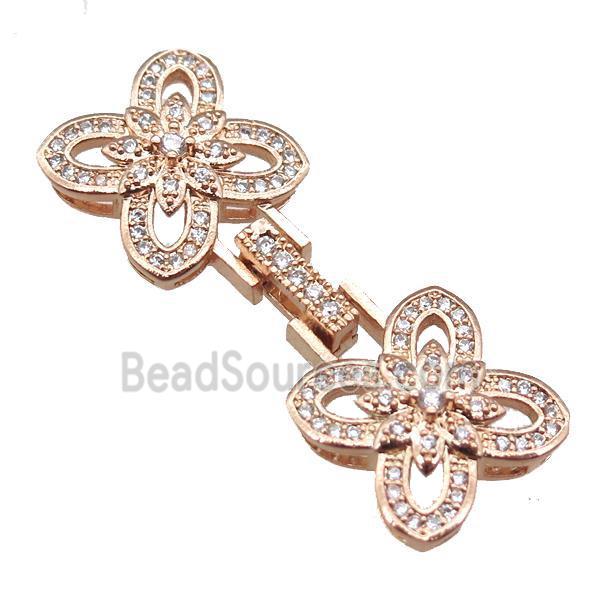 copper connector clasp paved zircon, clover, rose gold