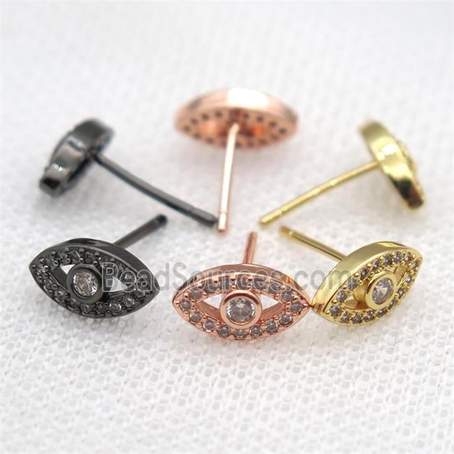 copper Stud Earrings paved zircon, eye, mixed color