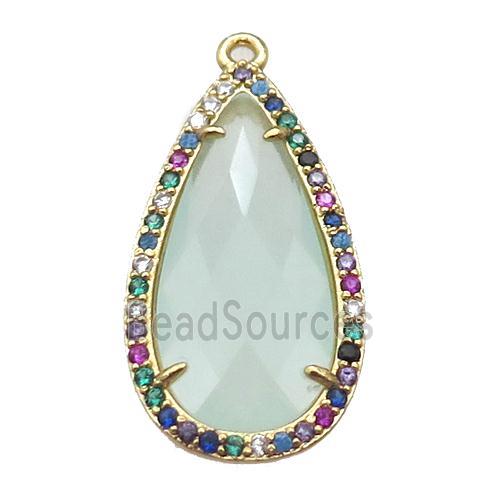 Crystal Glass teardrop pendant pave zircon, gold plated