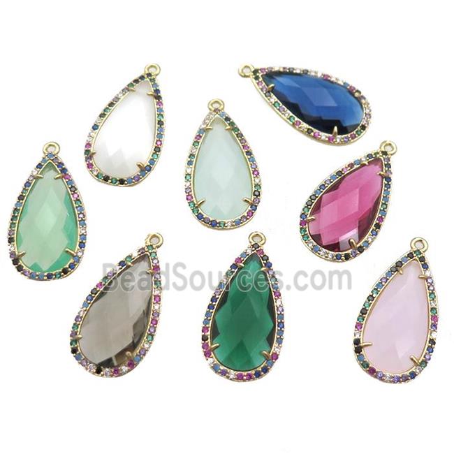 mixed Crystal Glass teardrop pendant pave zircon, gold plated