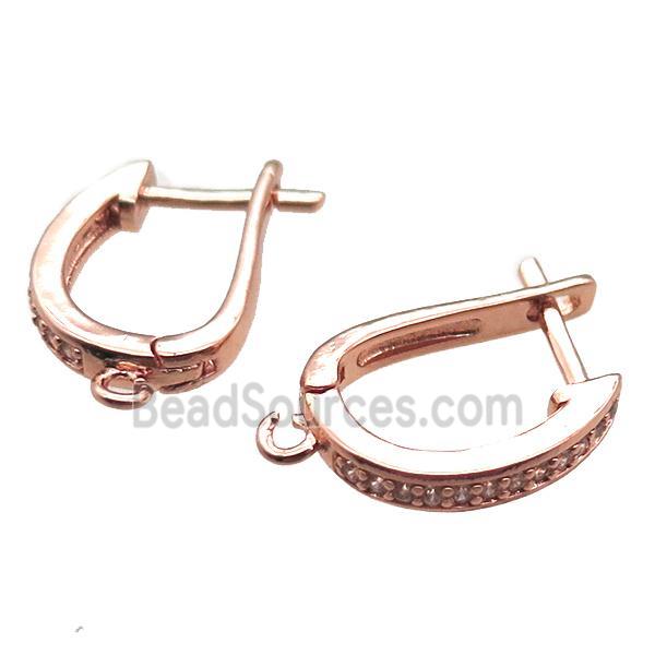 copper Latchback Earrings paved zircon, rose gold