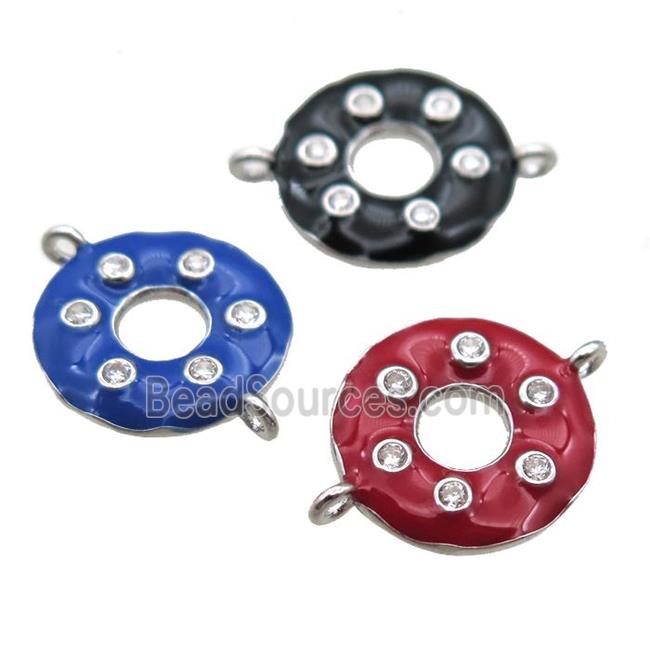 mix enameling copper donut connector paved zircon, platinum plated