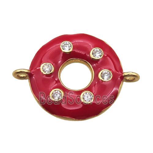 red enameling copper donut connector paved zircon, gold plated