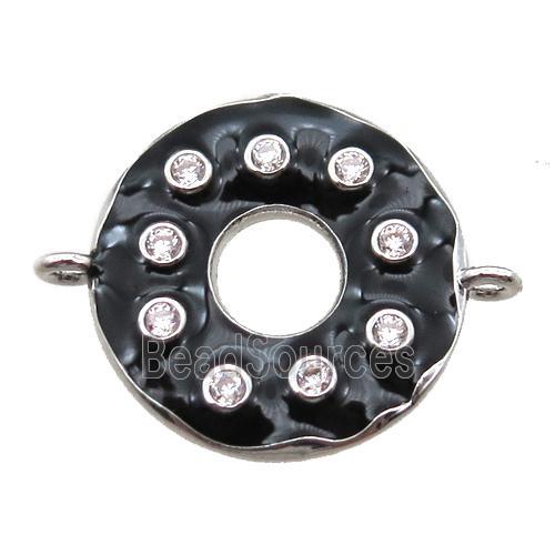 black enameling copper donut connector paved zircon, platinum plated