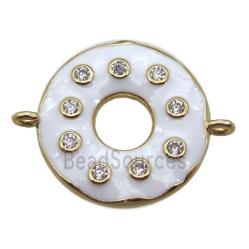 white enameling copper donut connector paved zircon, gold plated