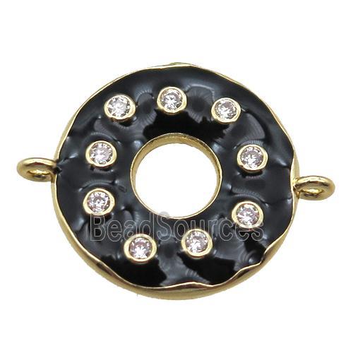 black enameling copper donut connector paved zircon, gold plated