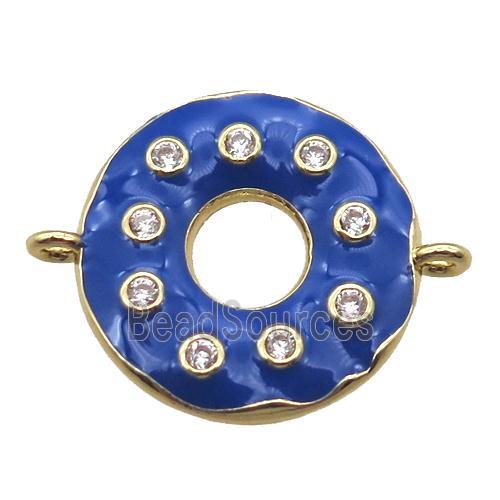 blue enameling copper donut connector paved zircon, gold plated