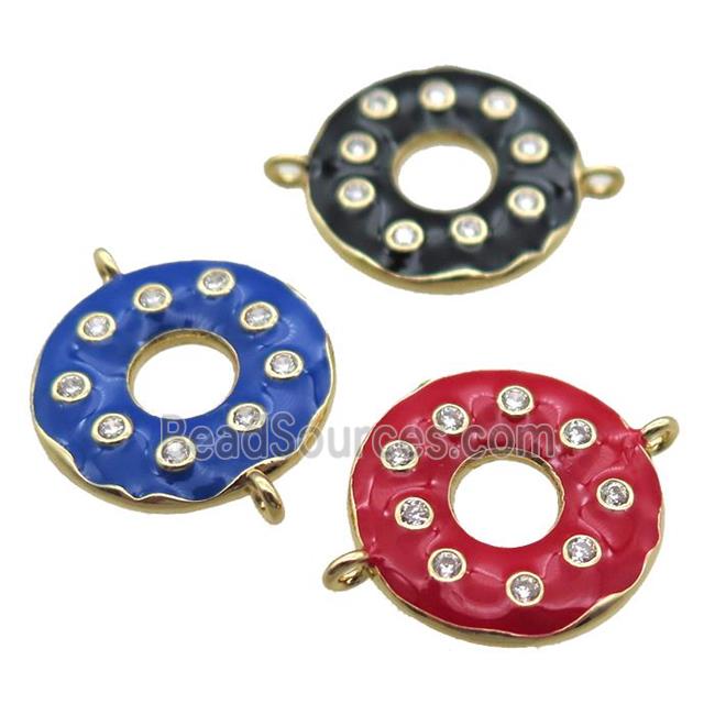 mixed enameling copper donut connector paved zircon, gold plated