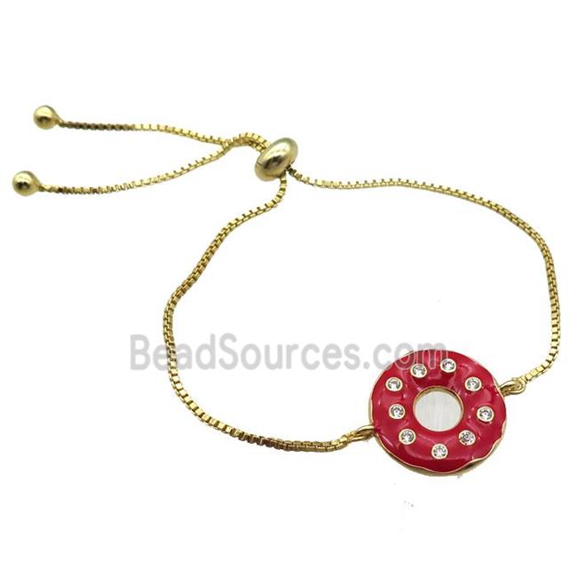 red enameling copper bracelet paved zircon, donut, gold plated