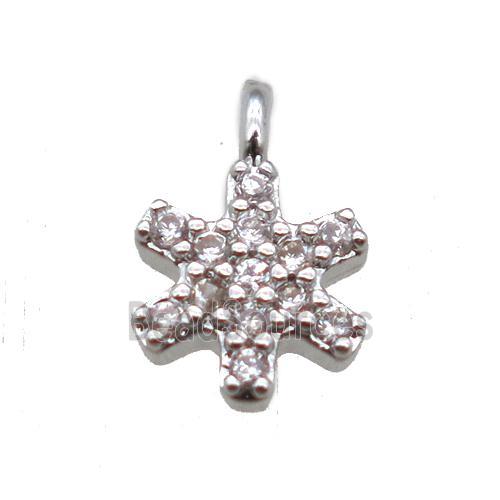 copper flower pendant paved zircon, platinum plated