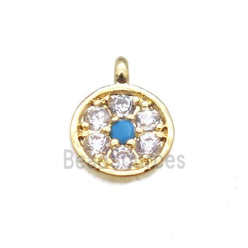 copper circle pendant paved zircon, gold plated