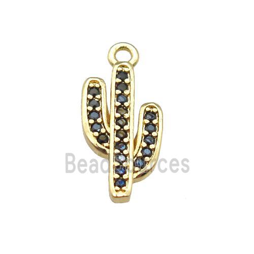 copper cactus pendant paved zircon, gold plated