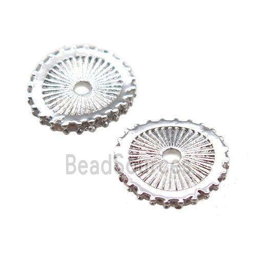 copper beads spacer paved zircon, circle, platinum plated