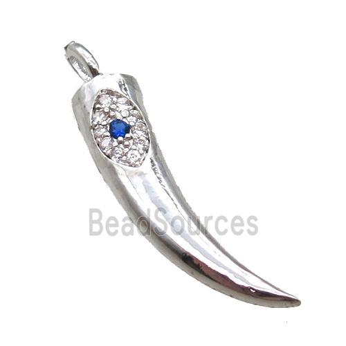 copper horn pendant paved zircon, platinum plated