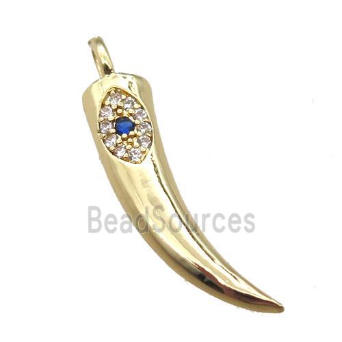 copper horn pendant paved zircon, gold plated