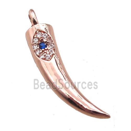 copper horn pendant paved zircon, rose gold