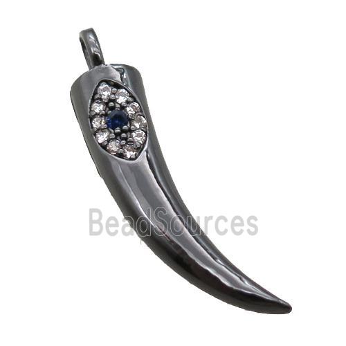 copper horn pendant paved zircon, black plated