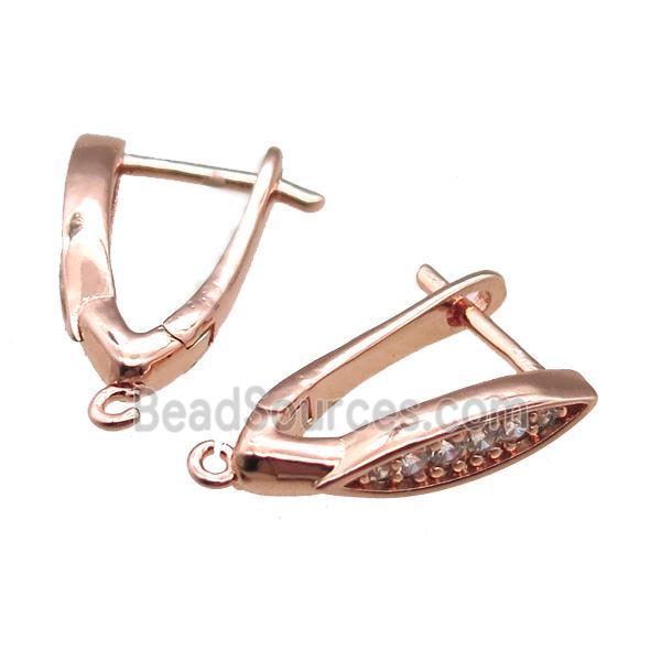 copper Latchback Earrings pave zircon, rose gold