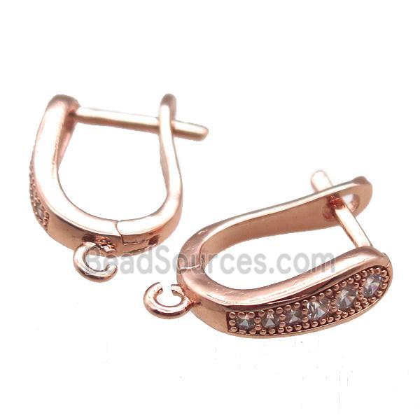 copper Latchback Earrings paved zircon, rose gold