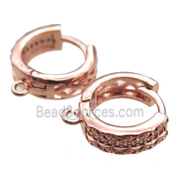 copper Hoop Earrings paved zircon, rose gold