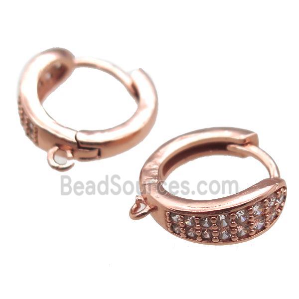 copper Hoop Earrings paved zircon, rose gold