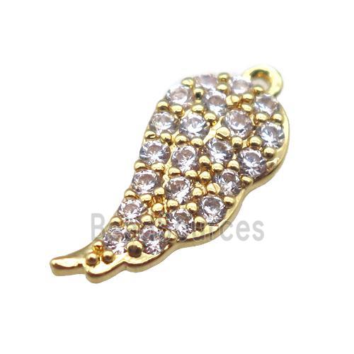 copper angel wings pendant paved zircon, gold plated