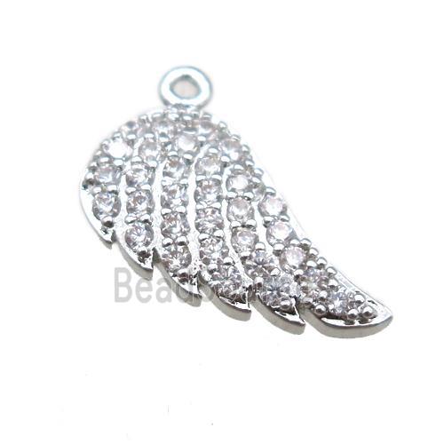 copper angel wings pendant paved zircon, platinum plated