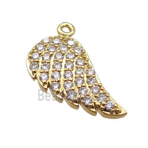 copper angel wings pendant paved zircon, gold plated