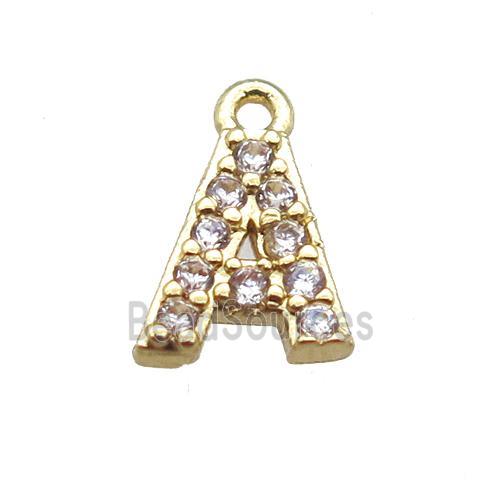 copper letter-A pendant paved zircon, gold plated