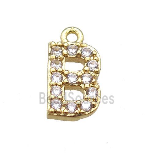 copper letter-B pendant paved zircon, gold plated