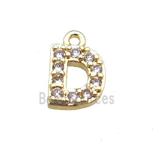 copper letter-D pendant paved zircon, gold plated