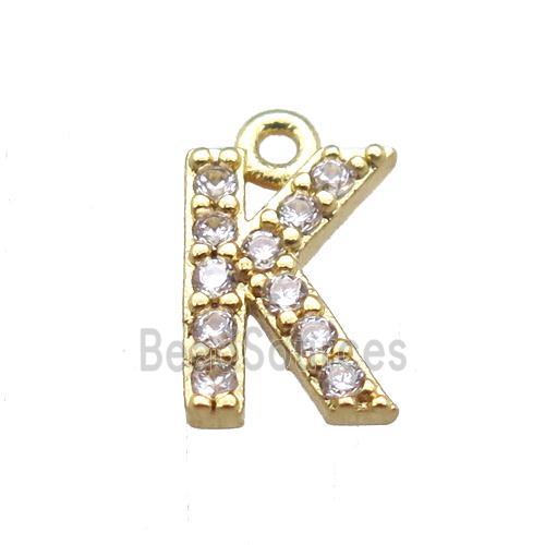 copper letter-K pendant paved zircon, gold plated