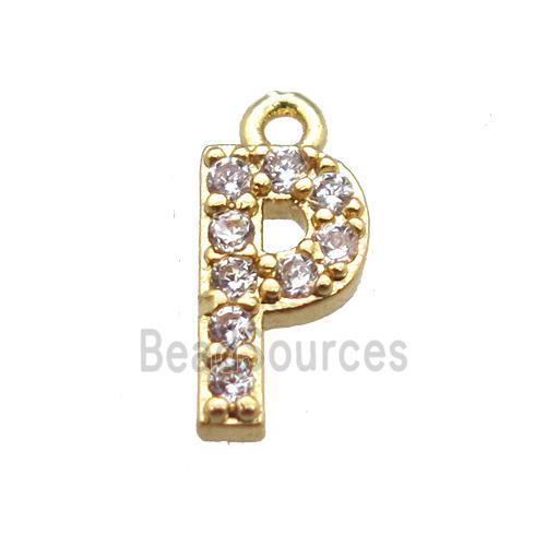 copper letter-P pendant paved zircon, gold plated