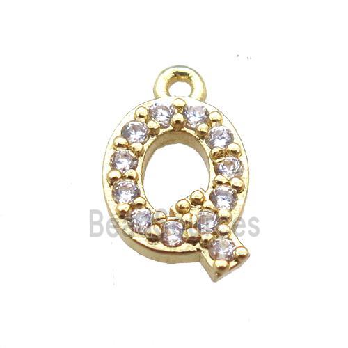 copper letter-Q pendant paved zircon, gold plated