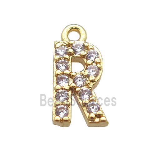 copper letter-R pendant paved zircon, gold plated