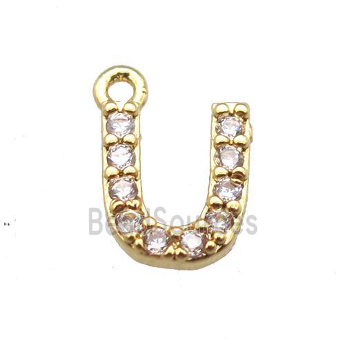 copper letter-U pendant paved zircon, gold plated