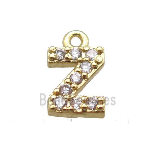 copper letter-Z pendant paved zircon, gold plated