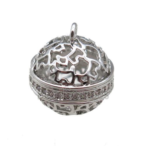 copper bell cage pendant paved zircon, platinum plated