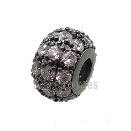 copper beads paved zircon, rondelle, black plated