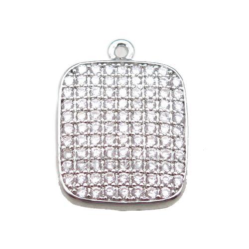 copper rectangle paved zircon, platinum plated