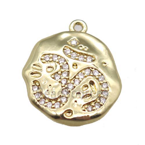 copper pendant paved zircon, gold plated