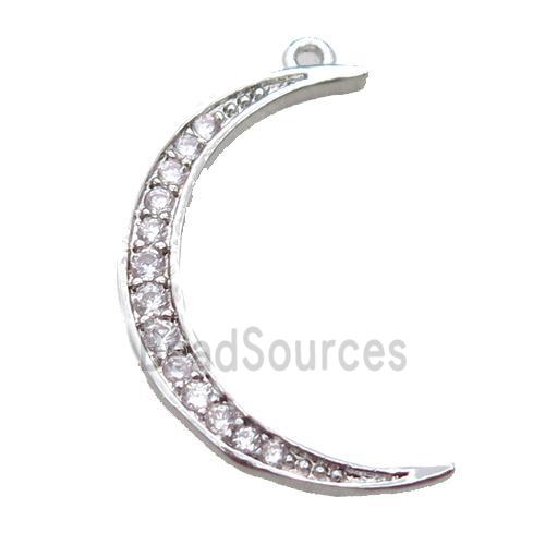 copper moon pendant paved zircon, platinum plated